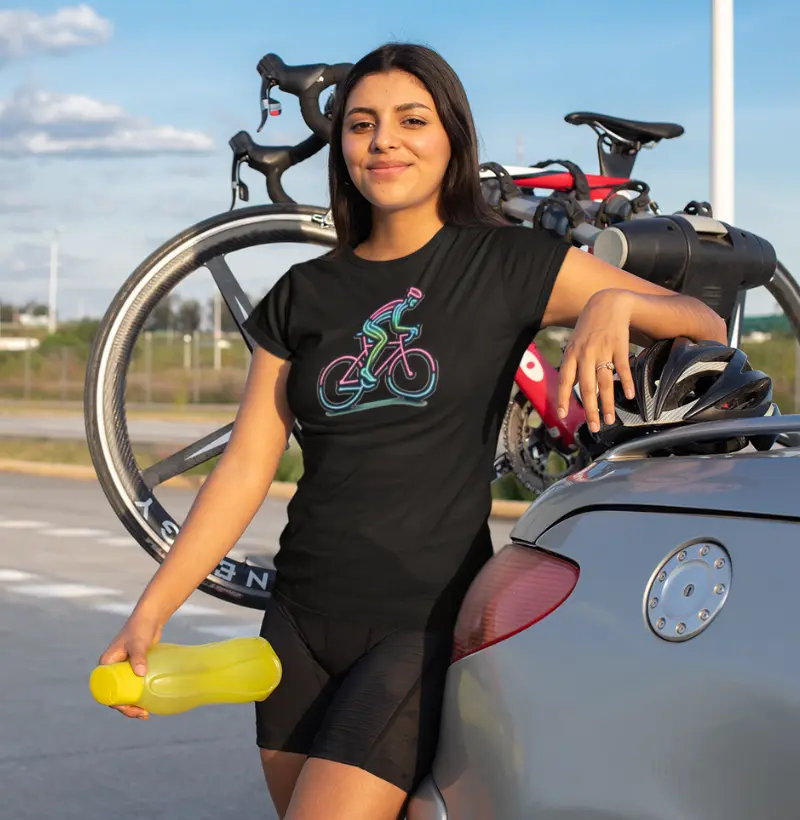 Ciclista de néon | Design de contorno brilhante | Camiseta Futuro do Ciclismo