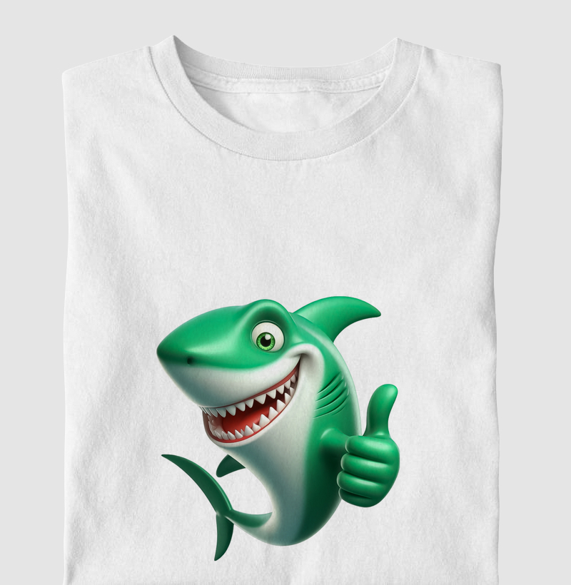 camiseta branca tubarão verde