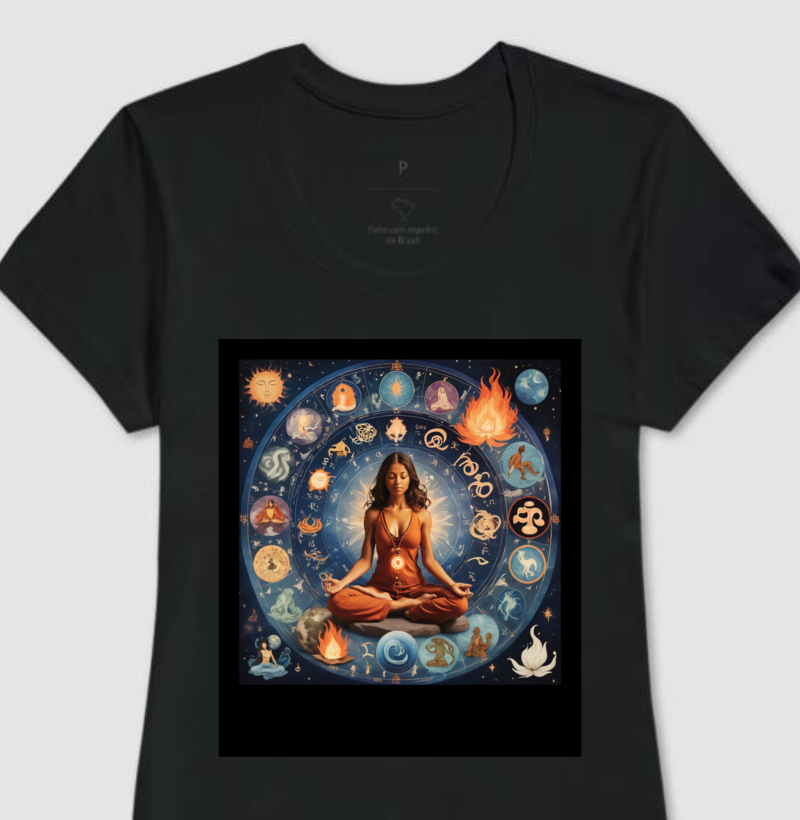 Camiseta Feminina da Yogini cercada de Astrologia, Ayurveda e Yoga