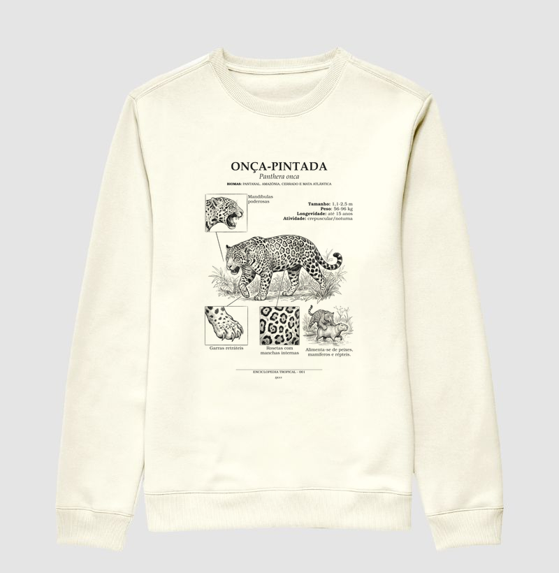 Suéter Moletom Onça-Pintada Vintage | Coleção Enciclopédia Tropical