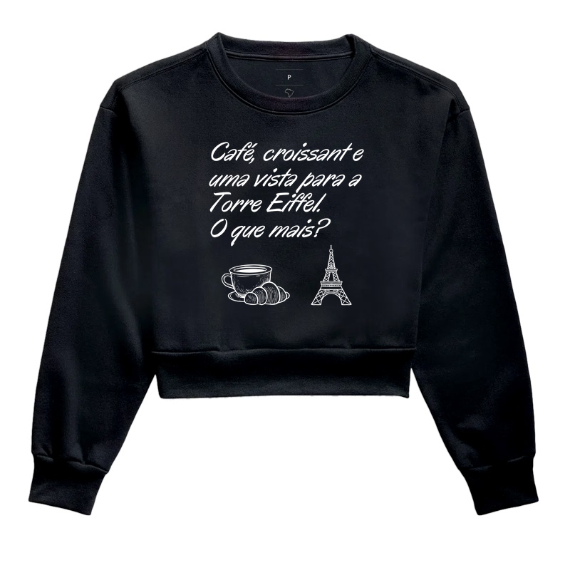 Café, croissant e uma vista para a Torre Eiffel.  O que mais?