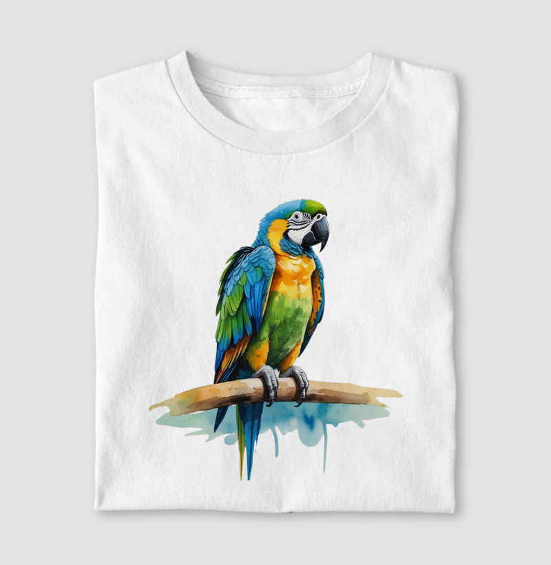 Camiseta pássaro Papagaio Aquarela