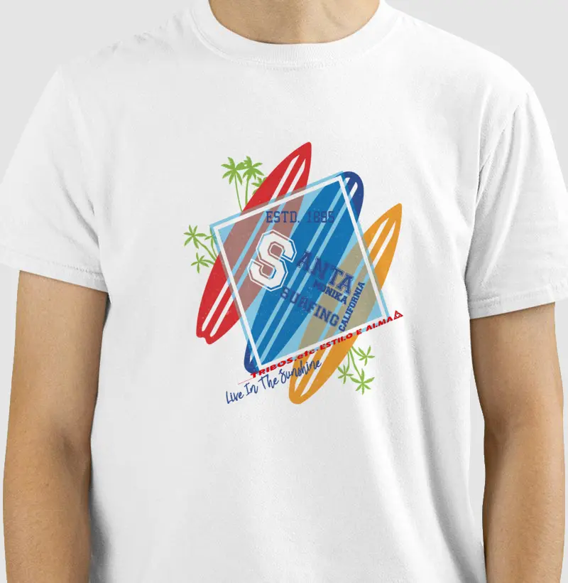 CAMISETA RESERVA.INK MASCULINA E FEMININA TRIBOS.etc ADVENTURE SURF SANTA MONICA