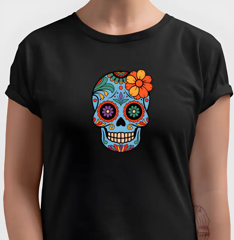 Camiseta caveira azul mexicana 