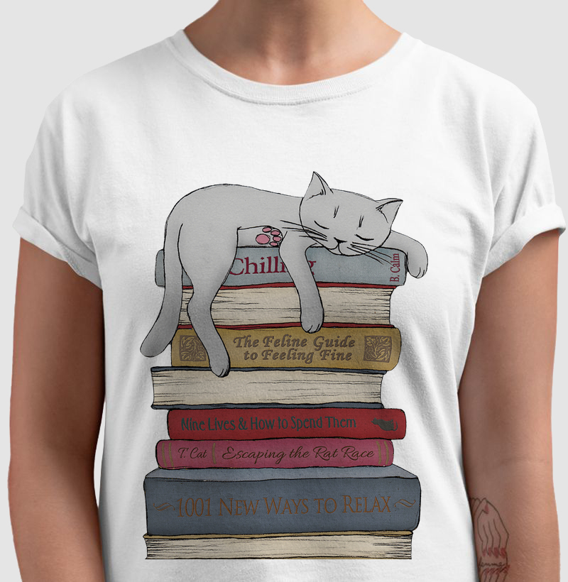 Camiseta Gatos e Livros Literatura Felinos Cats Books Blusa