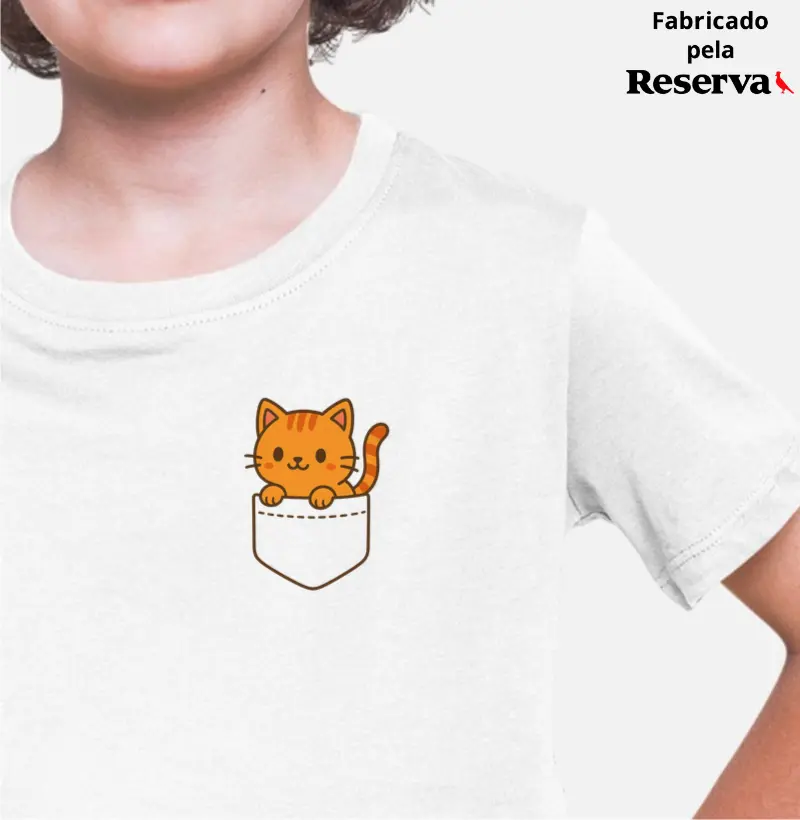 Camiseta Gatinho Laranja de Bolso