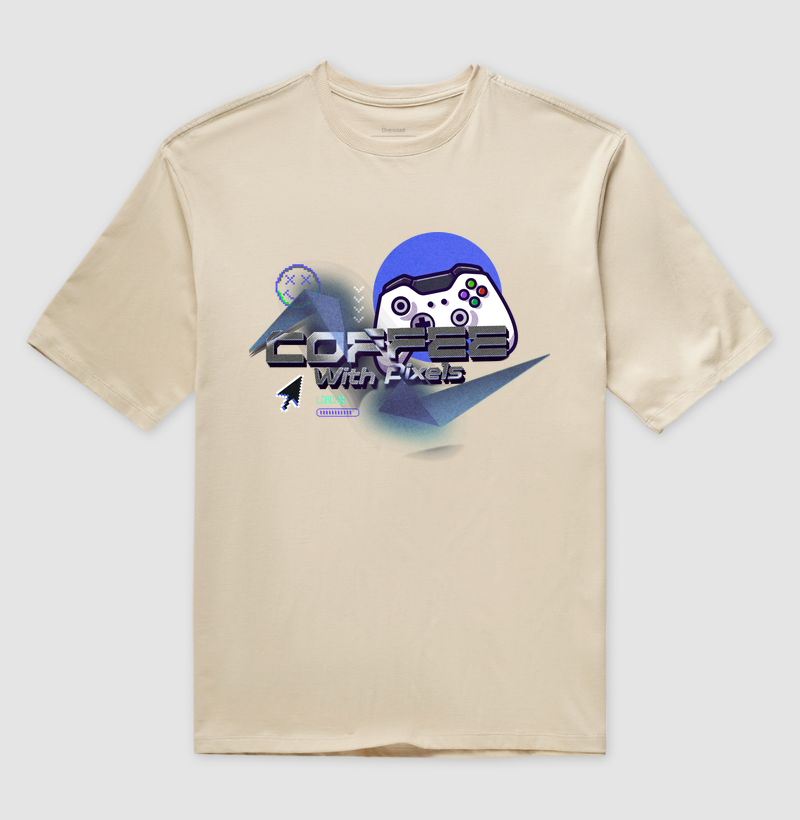 Camiseta Oversized "Coffee With Pixels" - Edição Gamer