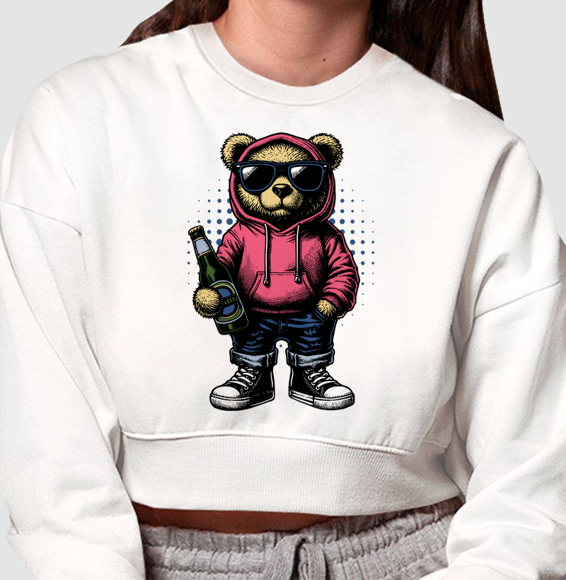 Teddy Beer: Moletom Cropped - O Ursinho Mais Descolado do Rolê