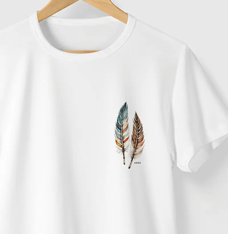 Camiseta PENAS BOHO - BRANCA - (100% Algodão)