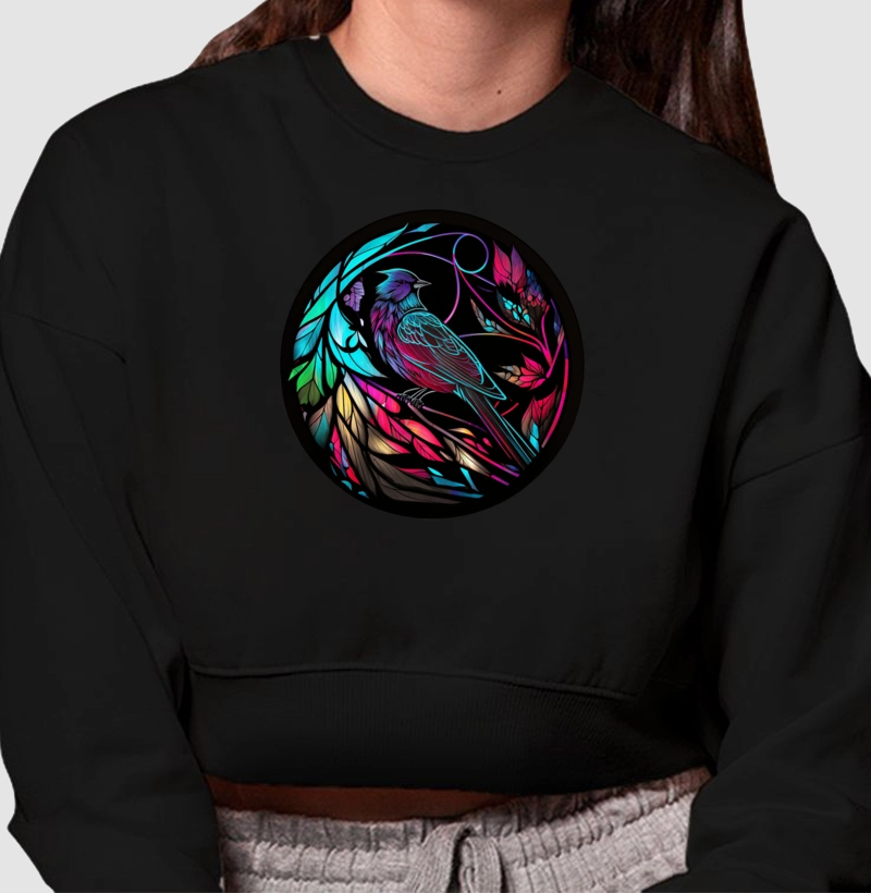 Bird Stained Glass Style - Moletom Crooped