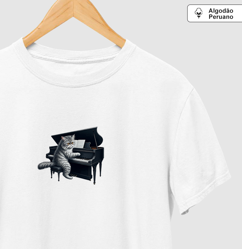 T-shirt Gato Pianista Algodão Peruano