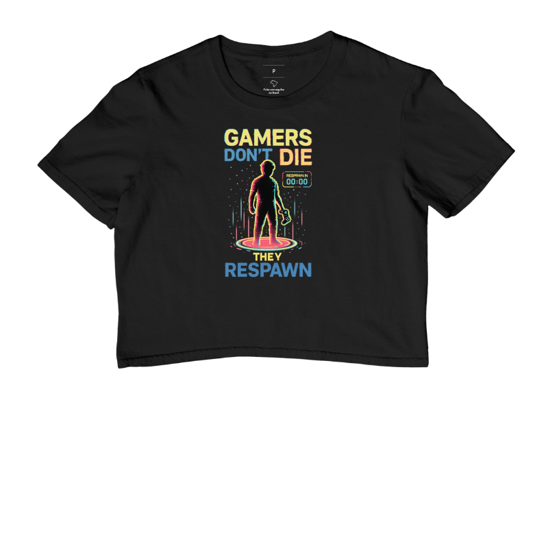 Camiseta Gamer “Gamers Don’t Die – They Respawn” | Pixel Art Glitch Estética Neon | ManaMoney