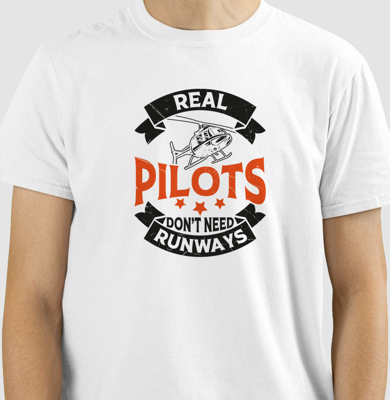 Camiseta Aviação Helicóptero - Real Pilots Don't Need Runways
