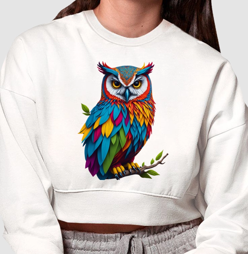 Moletom Cropped Coruja Aquarela