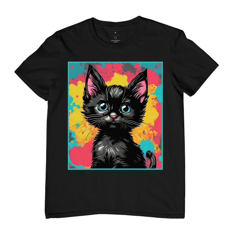Camiseta Reserva Ink - Gatinho Preto em Aquarela