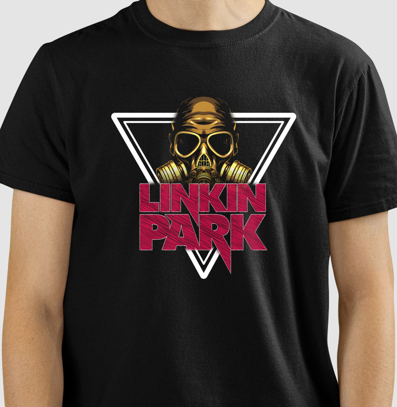 CAMISETA COM ESTAMPA LINKIN PARK GAS MASK