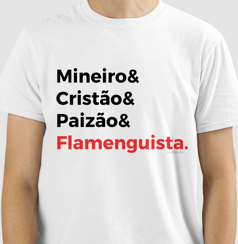 Camiseta cristã marca Eterno King com frases de fé "Carioca, Paizão Rubro-Negro" em letras pretas