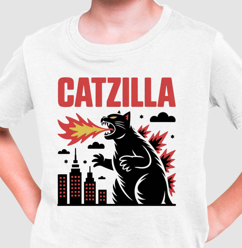Camiseta "Catzilla" - O Rei dos Gatos-Monstro