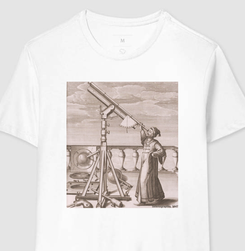 Camiseta Hevelius e o Céu: Selenographia 1647