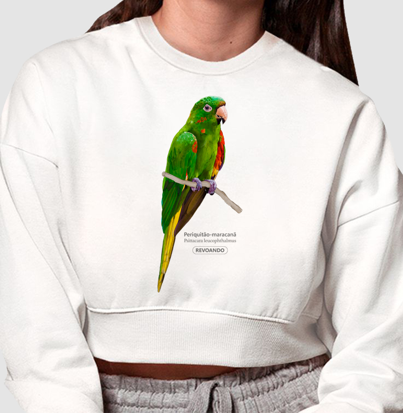 Aves do Brasil - Periquitão-maracanã - Moletom Cropped