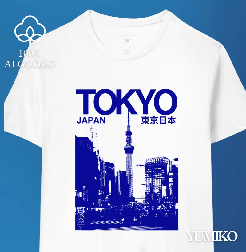 Tshirt em Algodão com Estampa Tokyo Japan