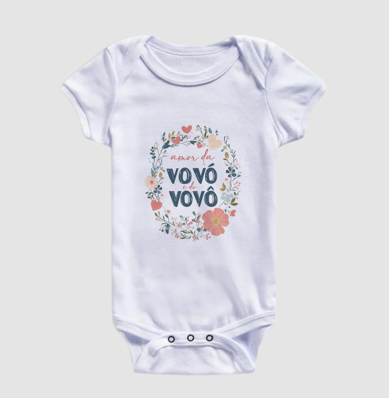 Amor da Vovó e do Vovô - coroa de flores (body bebê)