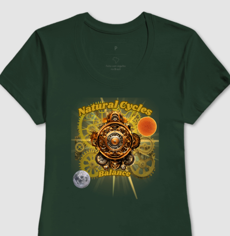 Camiseta Feminina Arquétipo da Roda Ciclos Naturais Harmonia e Equilíbrio