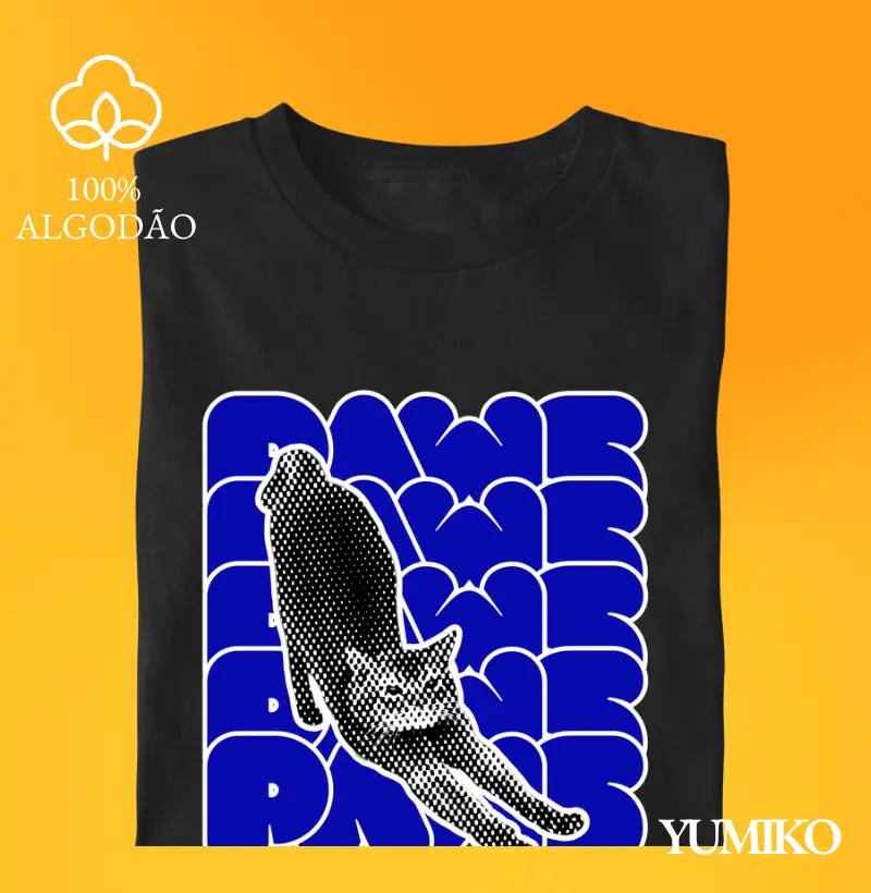 Tshirt em Algodão com Estampa Gatinho se espreguiçando