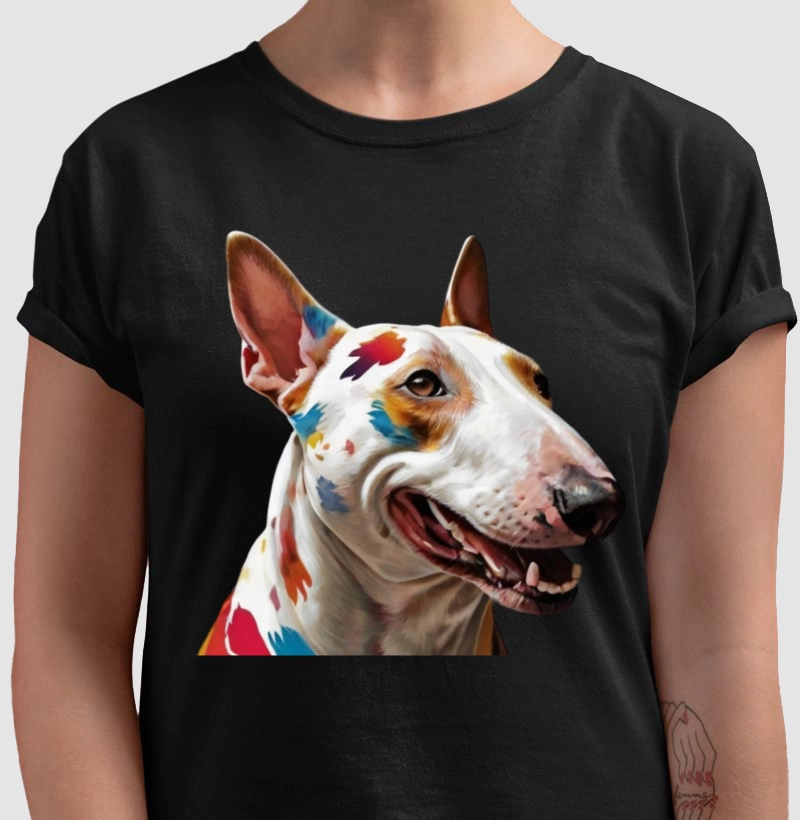 Camiseta BullTerrier estampa aquarela caramelo lateral direita