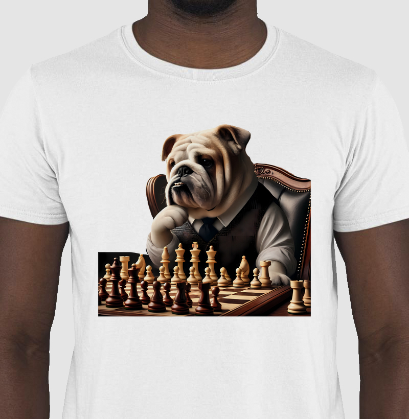 Bulldog jogando xadrez