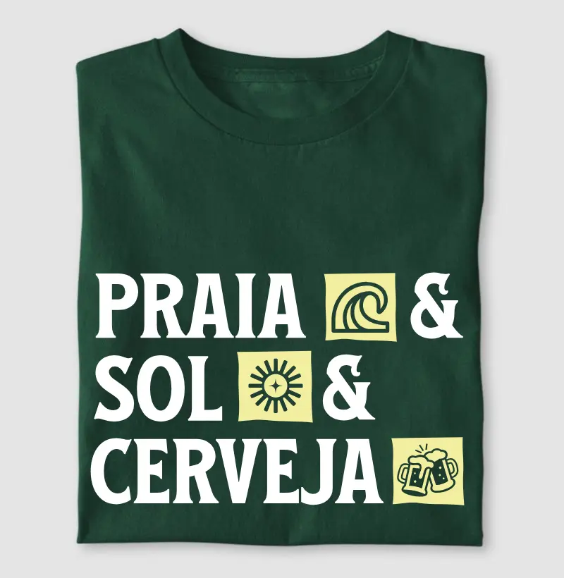 CAMISETA SOL, PRAIA E CERVEJA