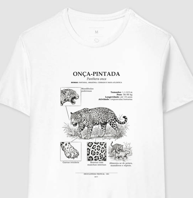 Camiseta Onça-Pintada Vintage | Coleção Enciclopédia Tropical