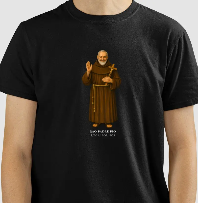Camiseta Católica - São Padre Pio - Rogai por nós