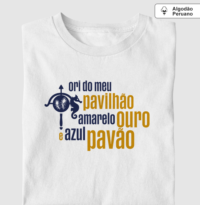 Algodão Peruano - Ori do meu pavilhão amarelo ouro e azul pavão