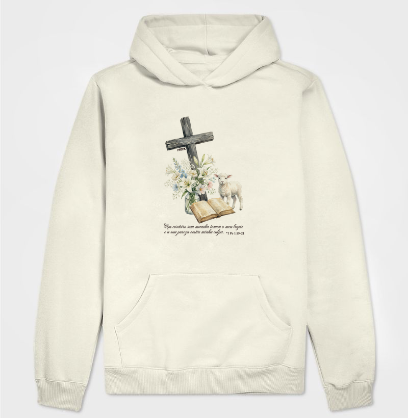 Moletom Capuz Hoodie Estampa - O Cordeiro Vestiu Minha Culpa