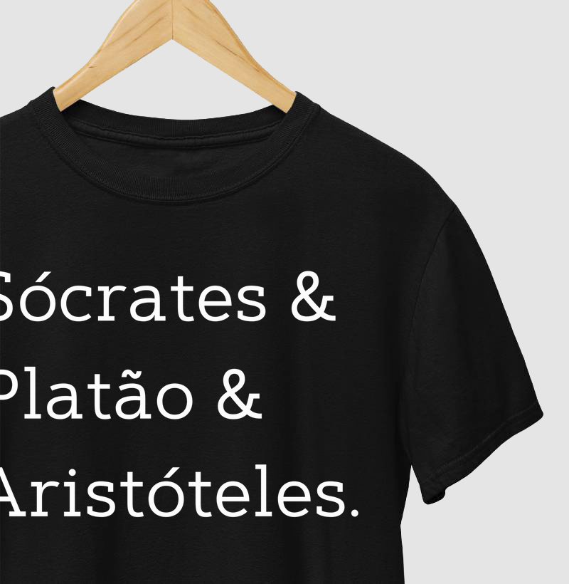 Camisa Sócrates, Platão e Aristóteles.