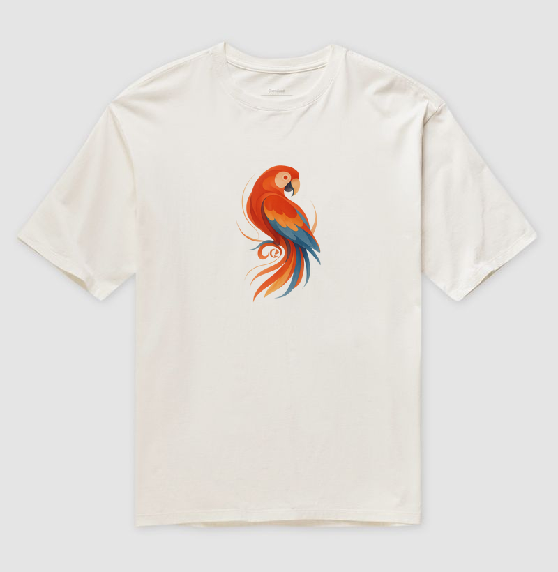 Camiseta Oversized - Arara Vermelha em Movimento