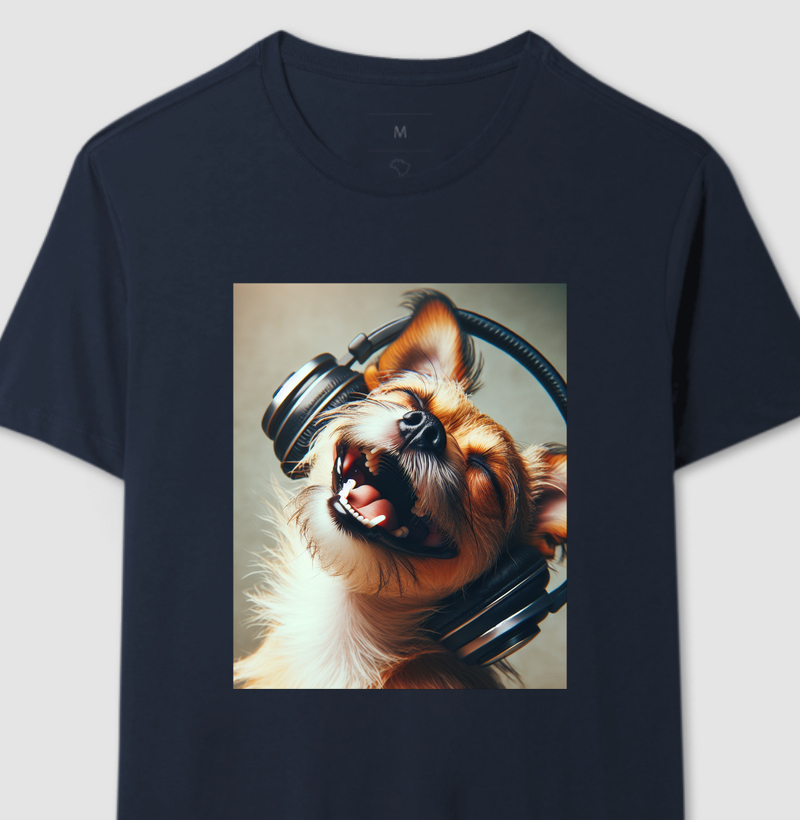 Cachorro com fone de ouvido