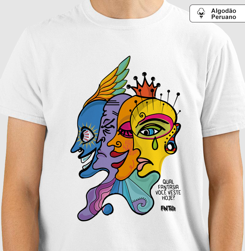 T-SHIRT "DIA" / MÁSCARAS - ESTAMPA GRANDE (ALGODÃO PERUANO)