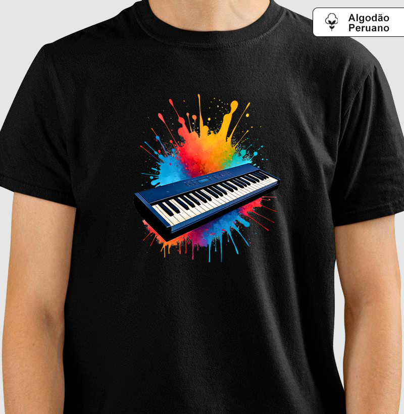 Camiseta Algodão Peruano para Tecladista – Cores que Tocam a Alma