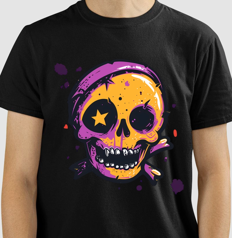 Grunge style pirate skull star in eyes