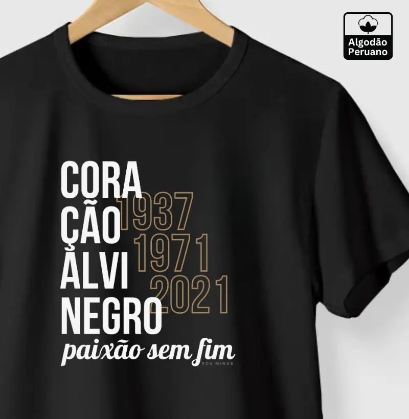 Coração Alvinegro - paixão sem fim - 100% Algodão Peruano