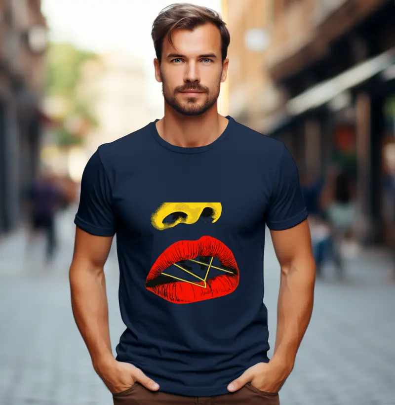 Camiseta Sussurro Cromático: Lábios e Luz em Arte Pop