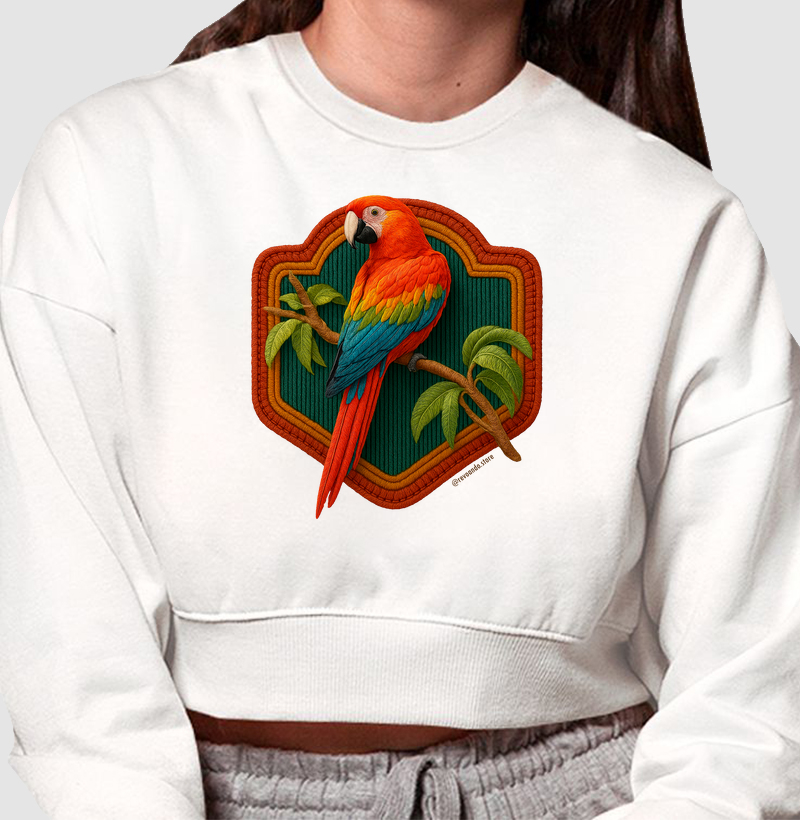 Aves em Linha - Arara - Moletom Cropped