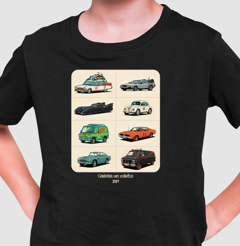 Camiseta infantil colecionador miniaturas carros famosos