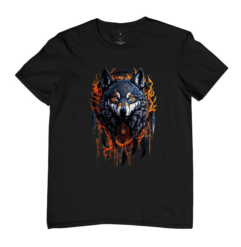 Camiseta Adulta - Lobo e Penas