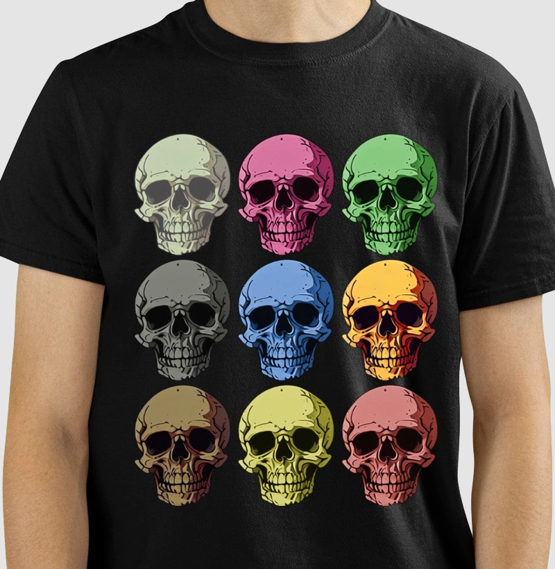 T-SHIRT CAMISETAS CAVEIRAS COLORIDAS