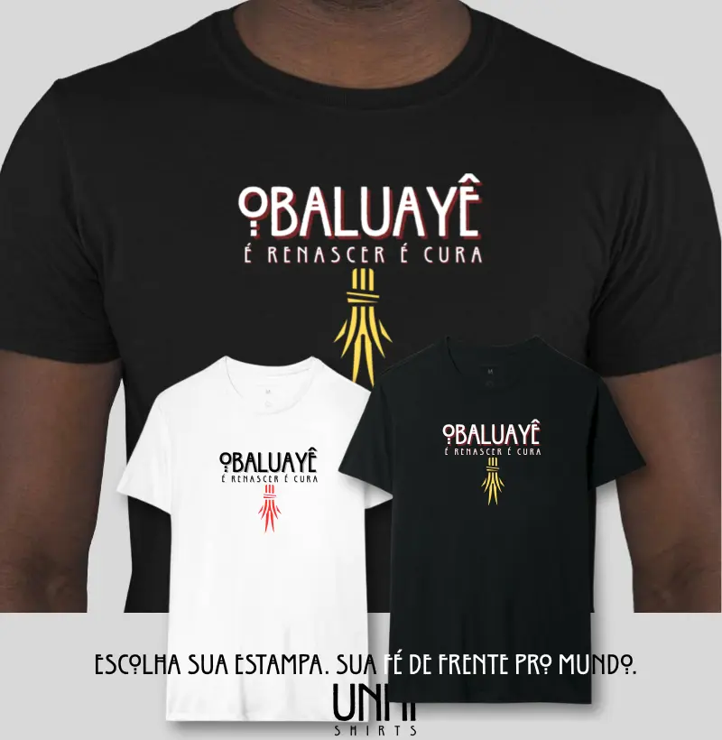 Camiseta Obaluayê é Renascer Sombreada Preta Masc.