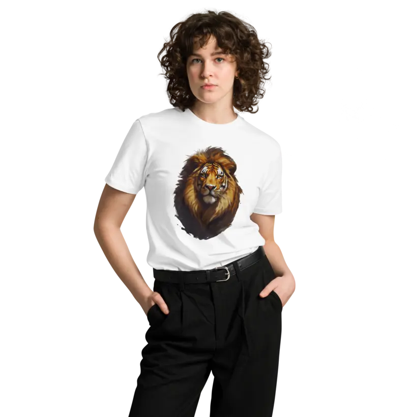 Energia e Majestade: Camiseta Arquétipo Leão-Tigre Híbrido