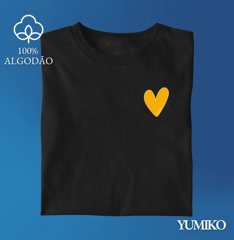 Tshirt em Algodão com Estampa Heartbeat - Amarelo
